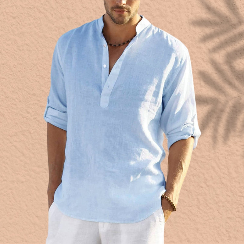 Abdeslam - Swobodny Lniany Długi Rękaw Koszula