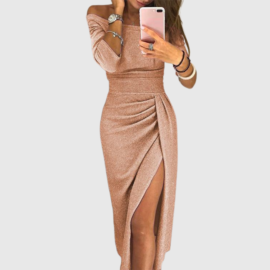 Izabela | Elegancka sukienka maxi z dekoltem halter o wdzięcznym, płynnym kroju