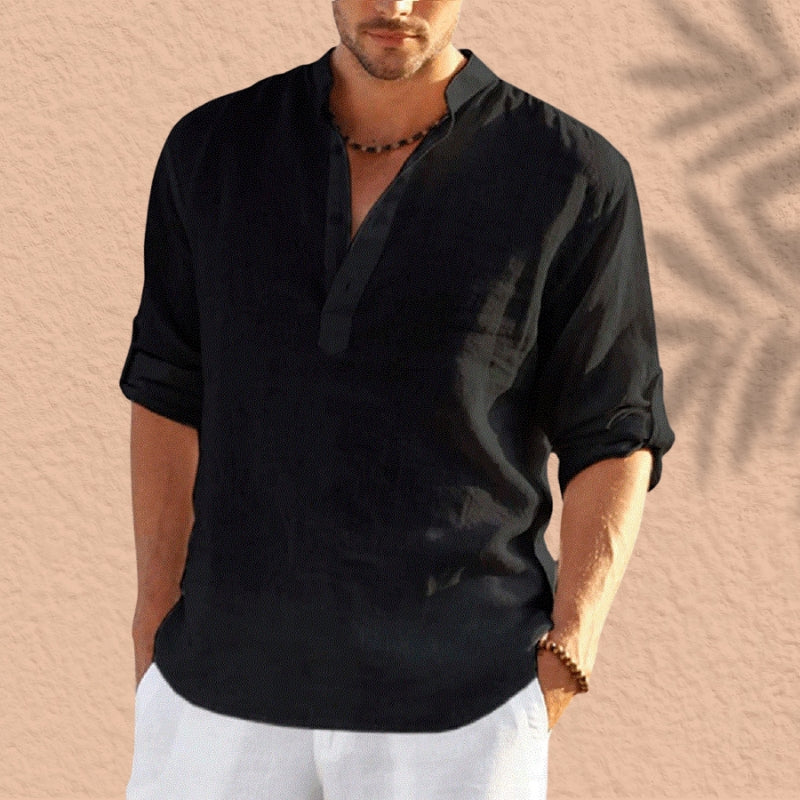 Abdeslam - Swobodny Lniany Długi Rękaw Koszula