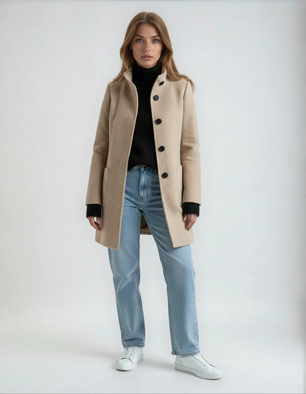 Hélène | Płaszcz damski z wysokim kołnierzem