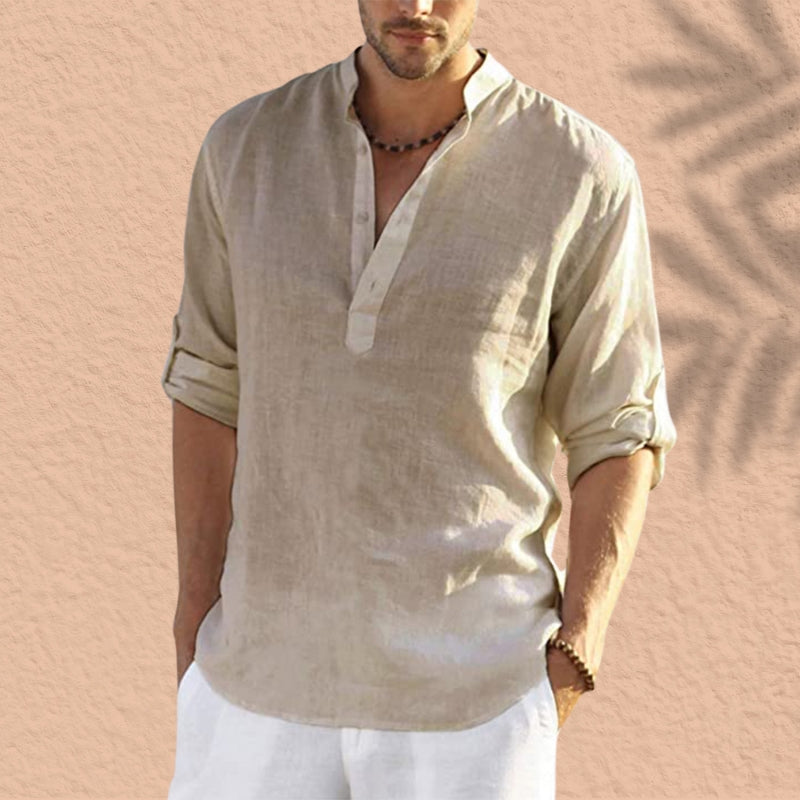 Abdeslam - Swobodny Lniany Długi Rękaw Koszula