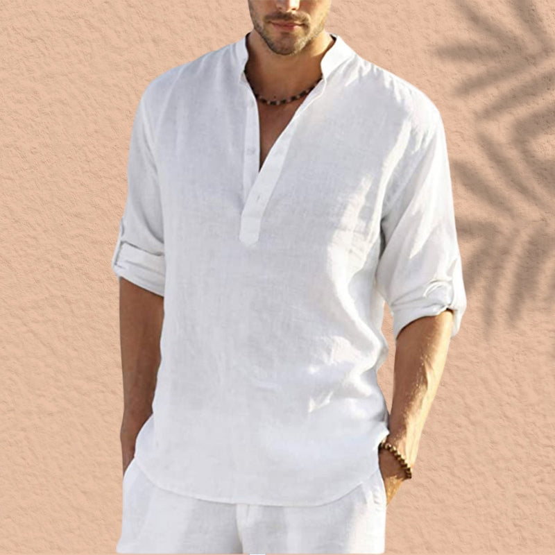 Abdeslam - Swobodny Lniany Długi Rękaw Koszula