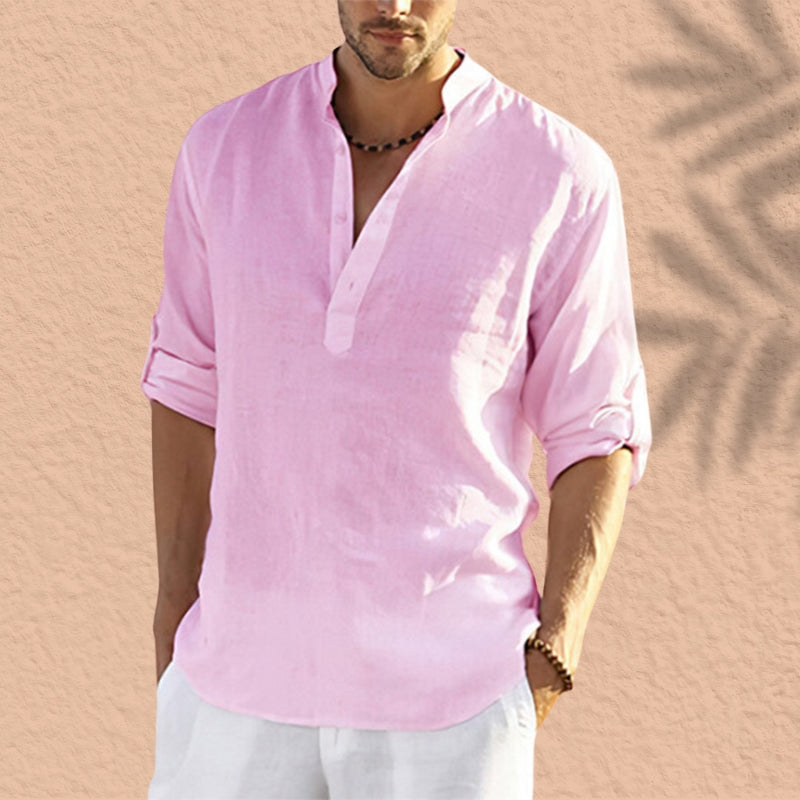 Abdeslam - Swobodny Lniany Długi Rękaw Koszula