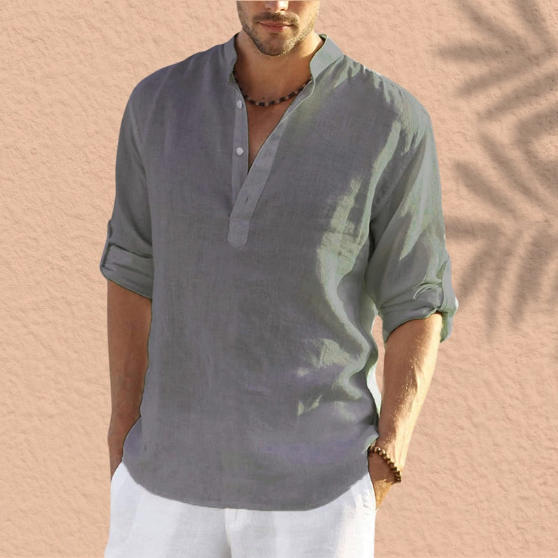 Abdeslam - Swobodny Lniany Długi Rękaw Koszula