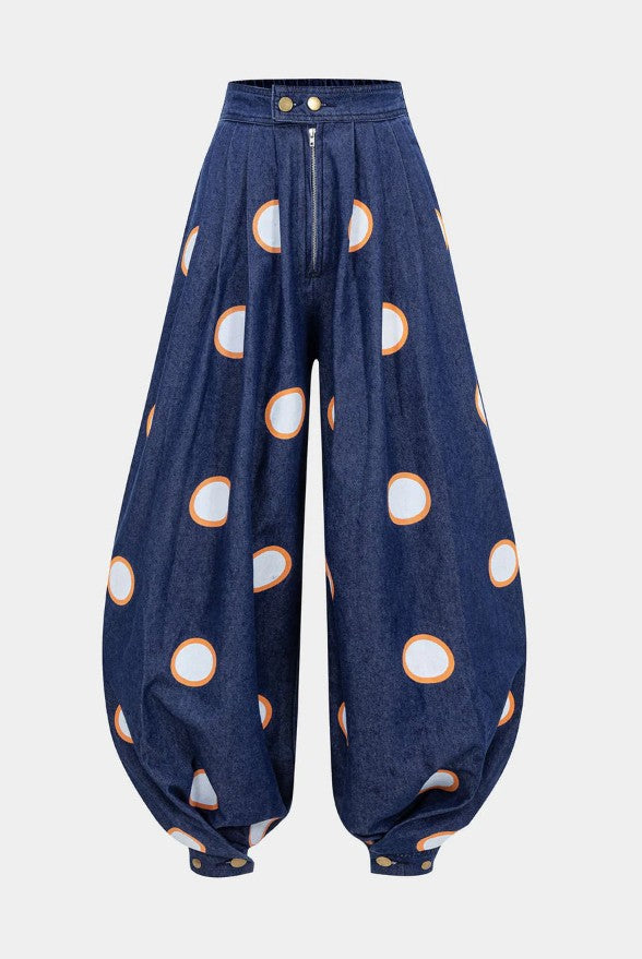 AGATA | Balonowe Bawełniane Spodnie z Wysokim Stanem