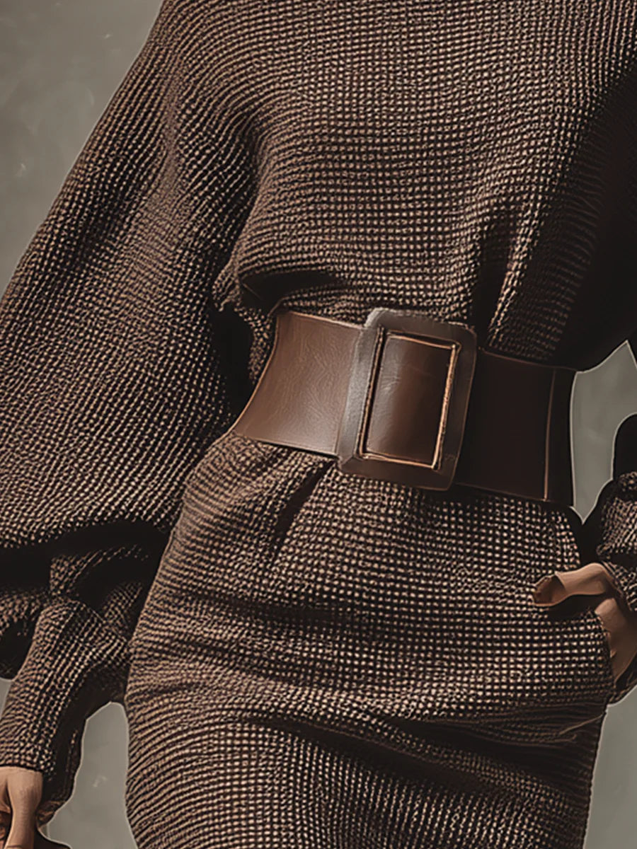 Klea | Krótka sukienka z dzianiny z paskiem o strukturalnym kroju